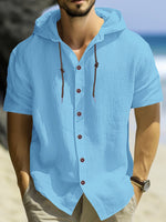 Men's Linen Blend Hooded Short Sleeve Shirt Eleven Oasis