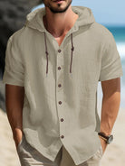 Men's Linen Blend Hooded Short Sleeve Shirt ElevenOasis
