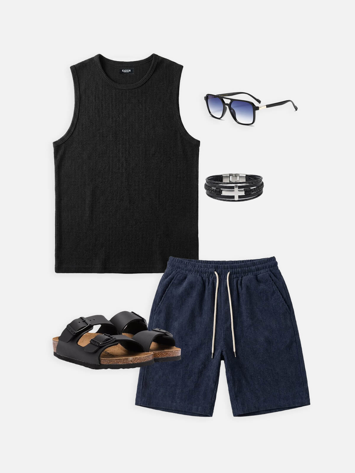 Men's Waffle Knit Crew Neck Tank Top Eleven Oasis