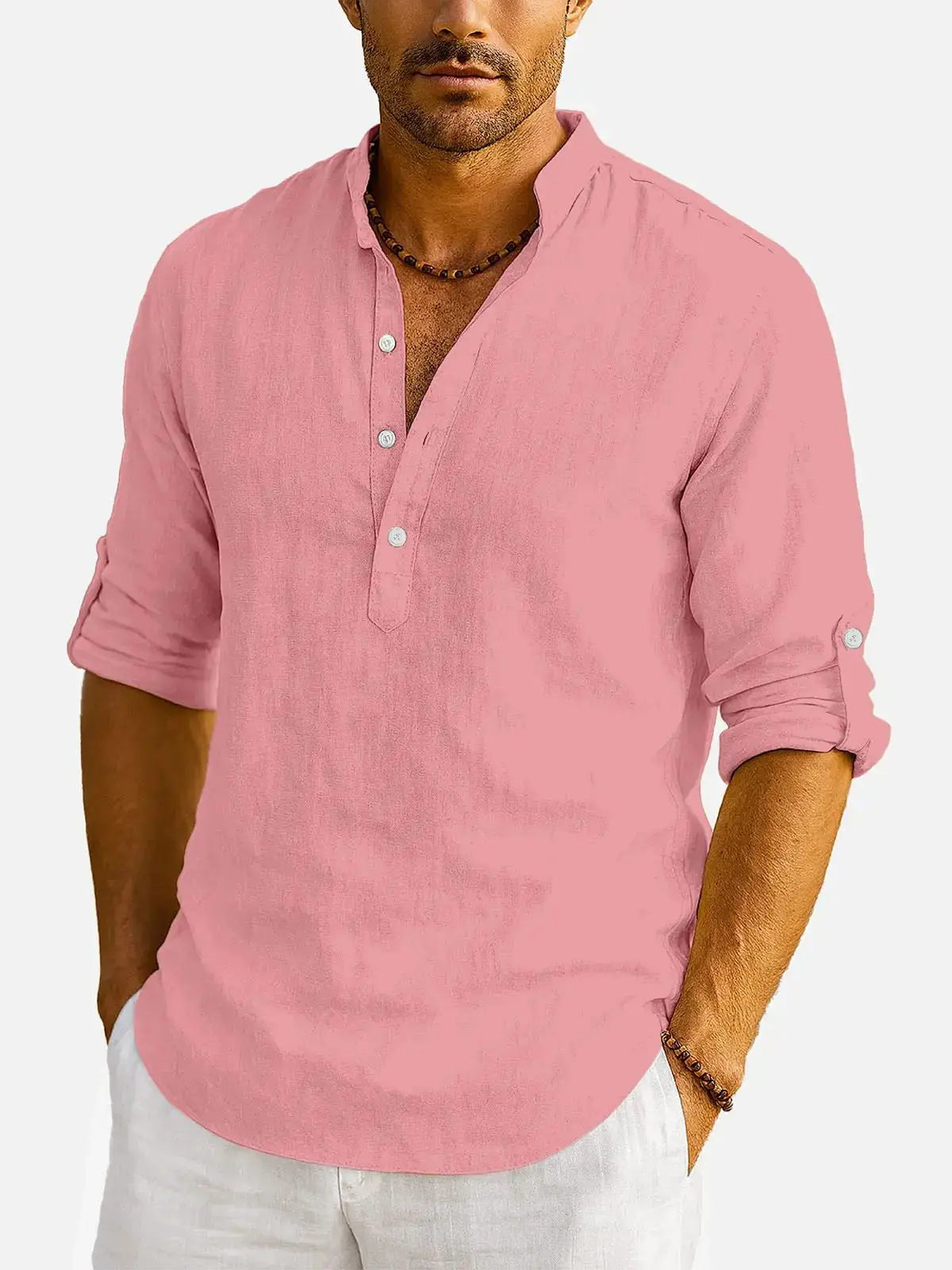 Men's Cotton Stand Collar Long Sleeve Shirt ElevenOasis