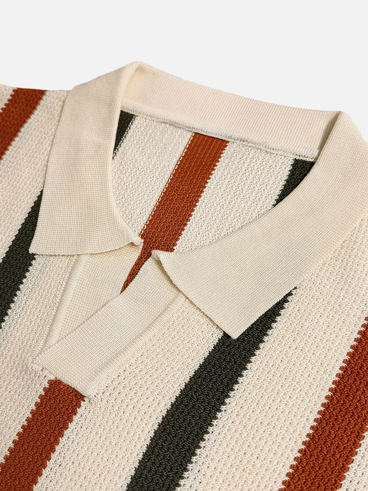 Men's Cream Rust & Olive Stripe Knit Short Sleeve Polo Shirt Eleven Oasis