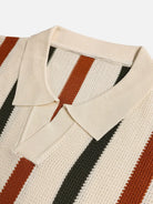 Men's Cream Rust & Olive Stripe Knit Short Sleeve Polo Shirt Eleven Oasis
