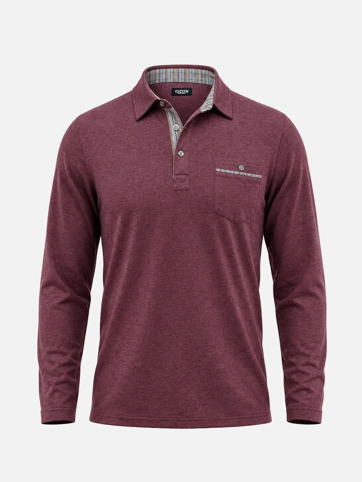 Men's Striped Trim Pocket Long Sleeve Polo Shirt Eleven Oasis