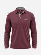 Men's Striped Trim Pocket Long Sleeve Polo Shirt Eleven Oasis