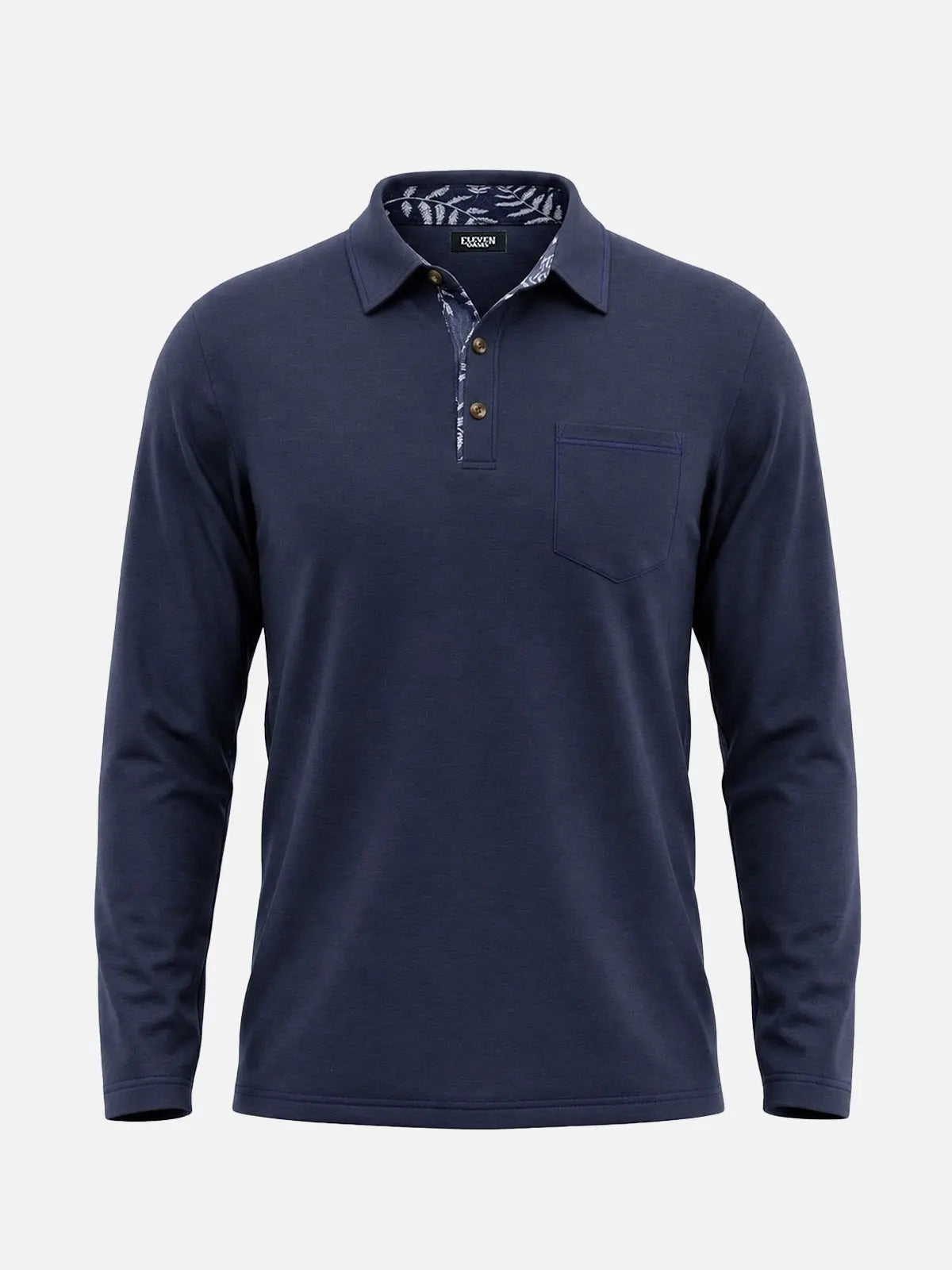 Men's Contrast Trim Pocket Long Sleeve Polo Shirt Eleven Oasis