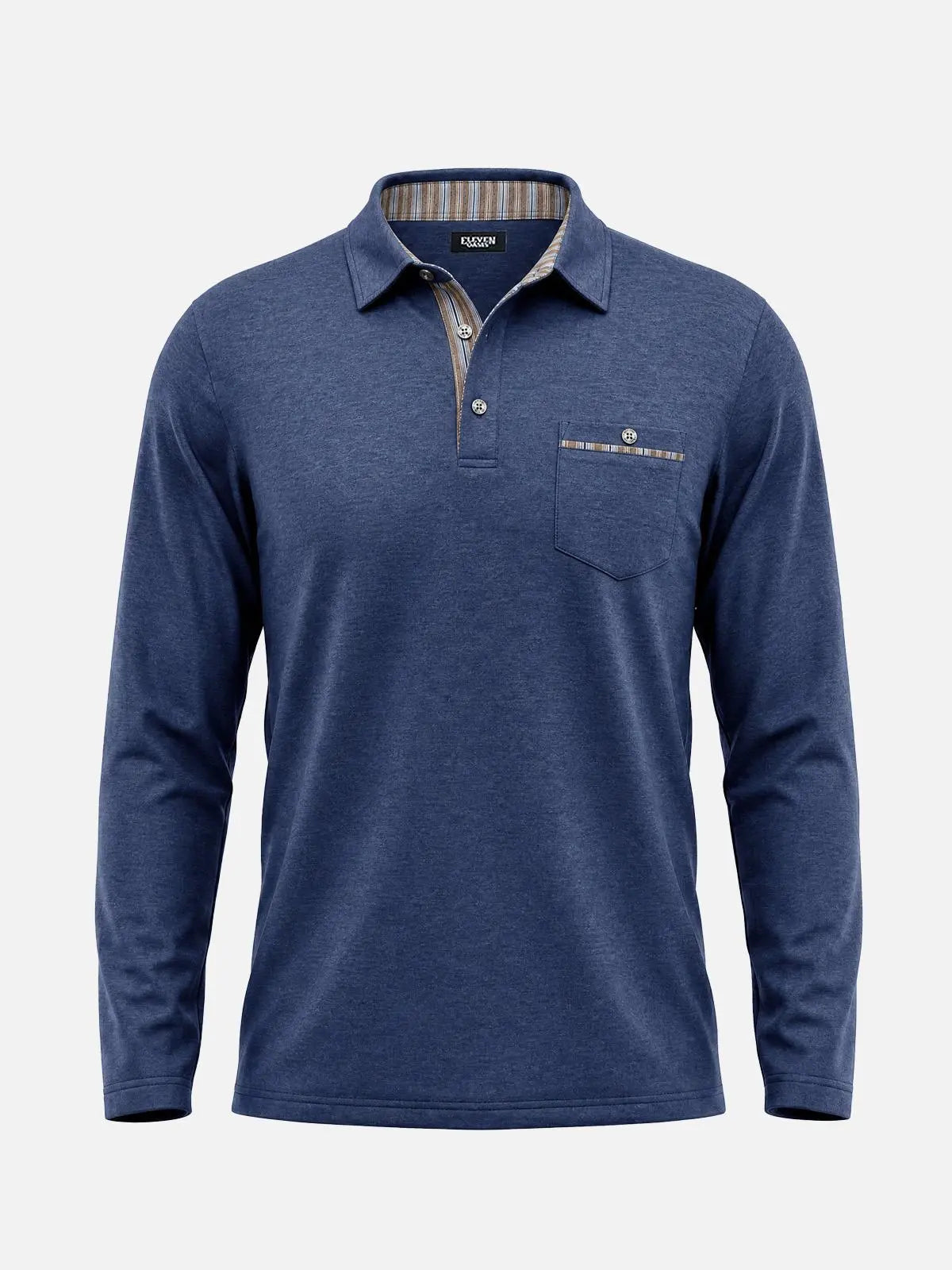 Men's Striped Trim Pocket Long Sleeve Polo Shirt Eleven Oasis