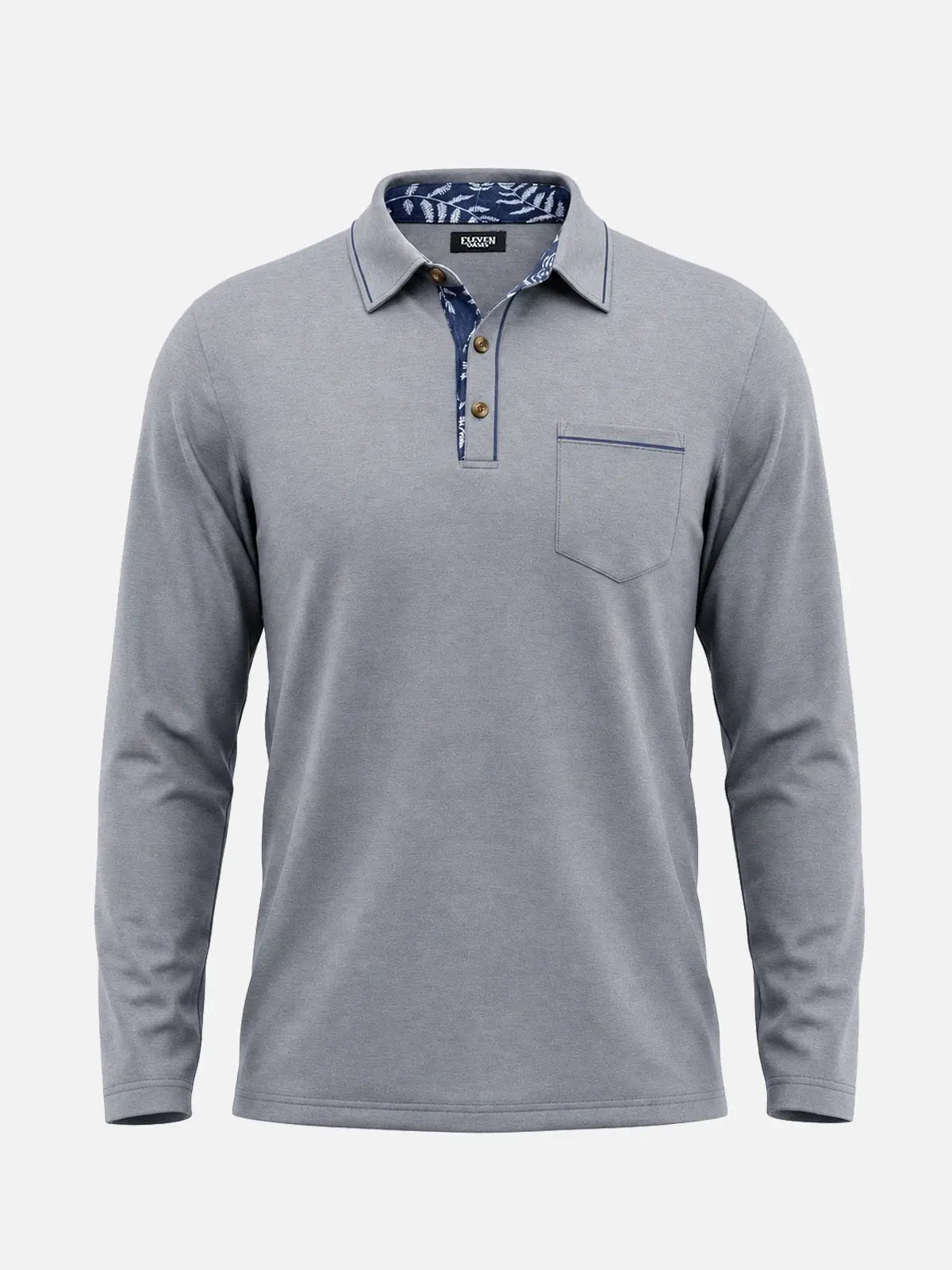 Men's Contrast Trim Pocket Long Sleeve Polo Shirt Eleven Oasis