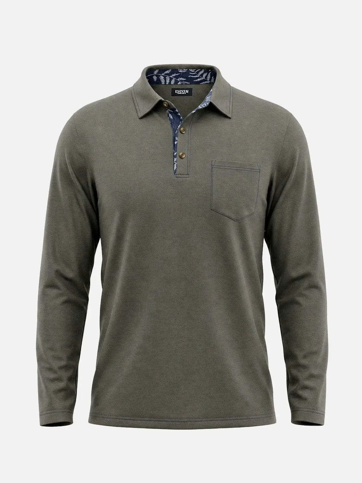 Men's Contrast Trim Pocket Long Sleeve Polo Shirt Eleven Oasis