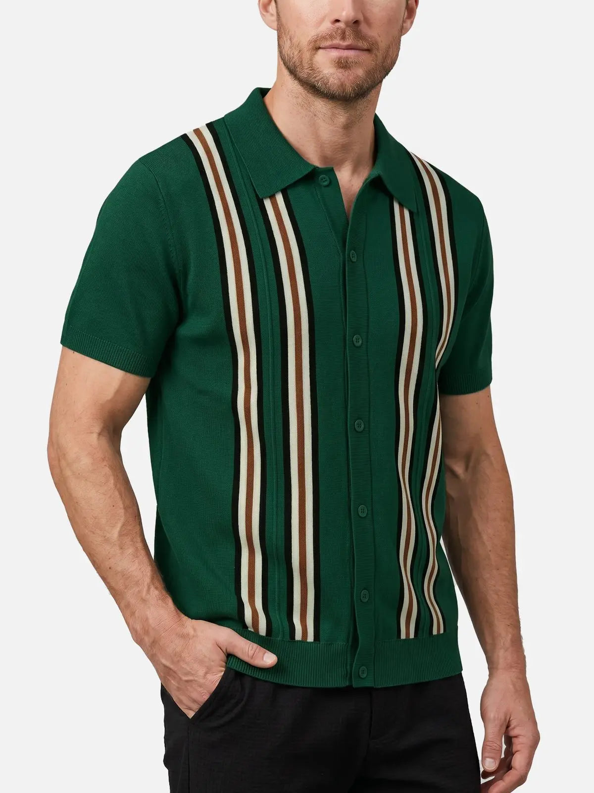 Men's Retro Multi-Stripe Short Sleeve Knit Shirt Eleven Oasis