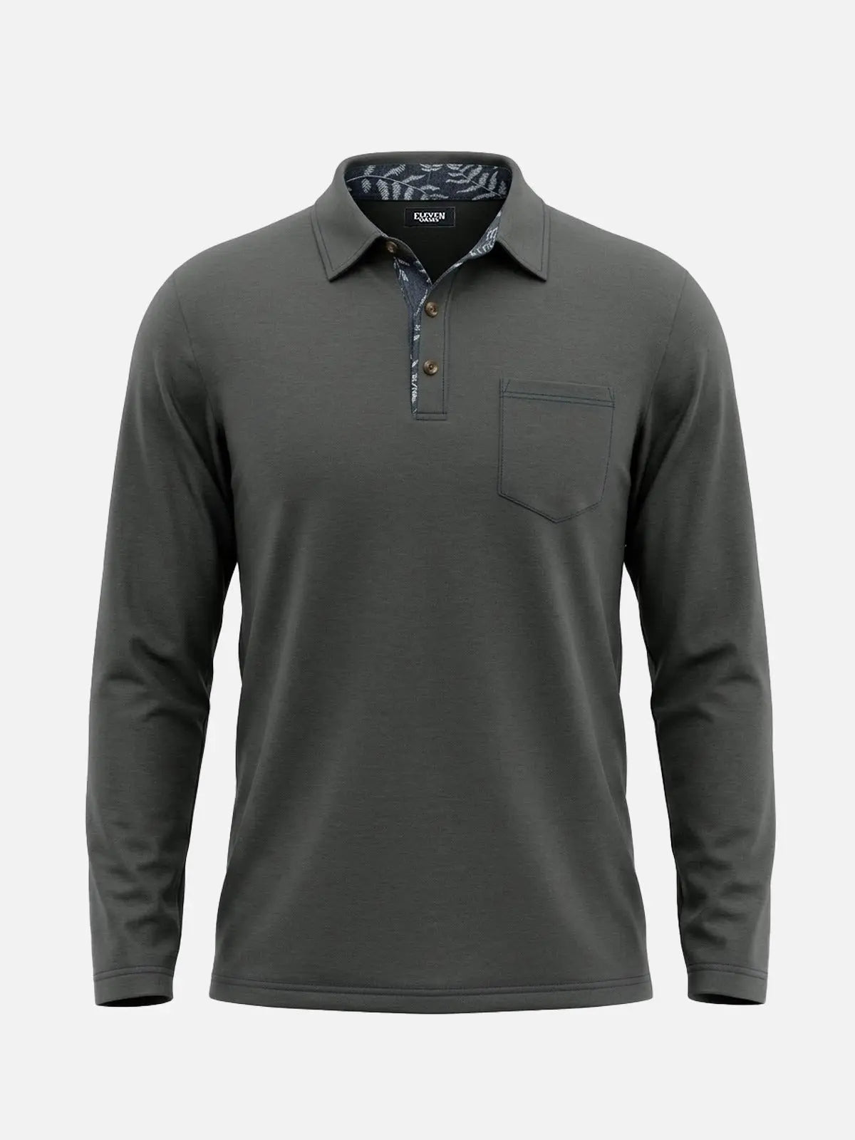Men's Contrast Trim Pocket Long Sleeve Polo Shirt Eleven Oasis