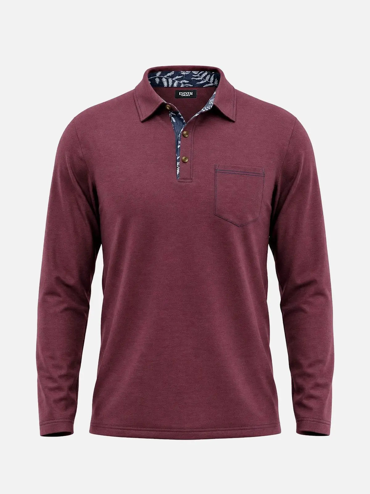 Men's Contrast Trim Pocket Long Sleeve Polo Shirt Eleven Oasis