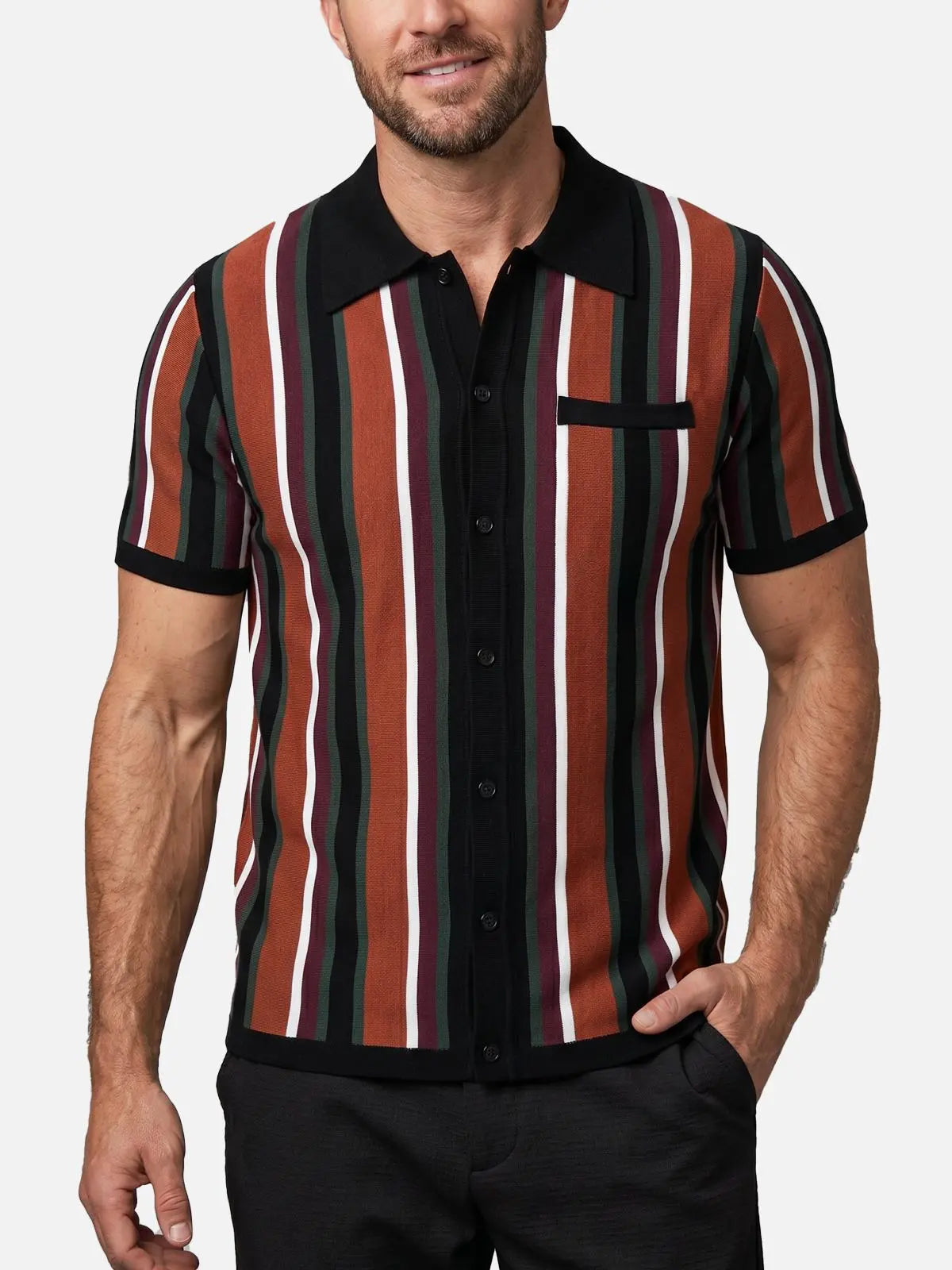 Men's Mid-Century Stripe Pocket Short Sleeve Knit Shirt Eleven Oasis