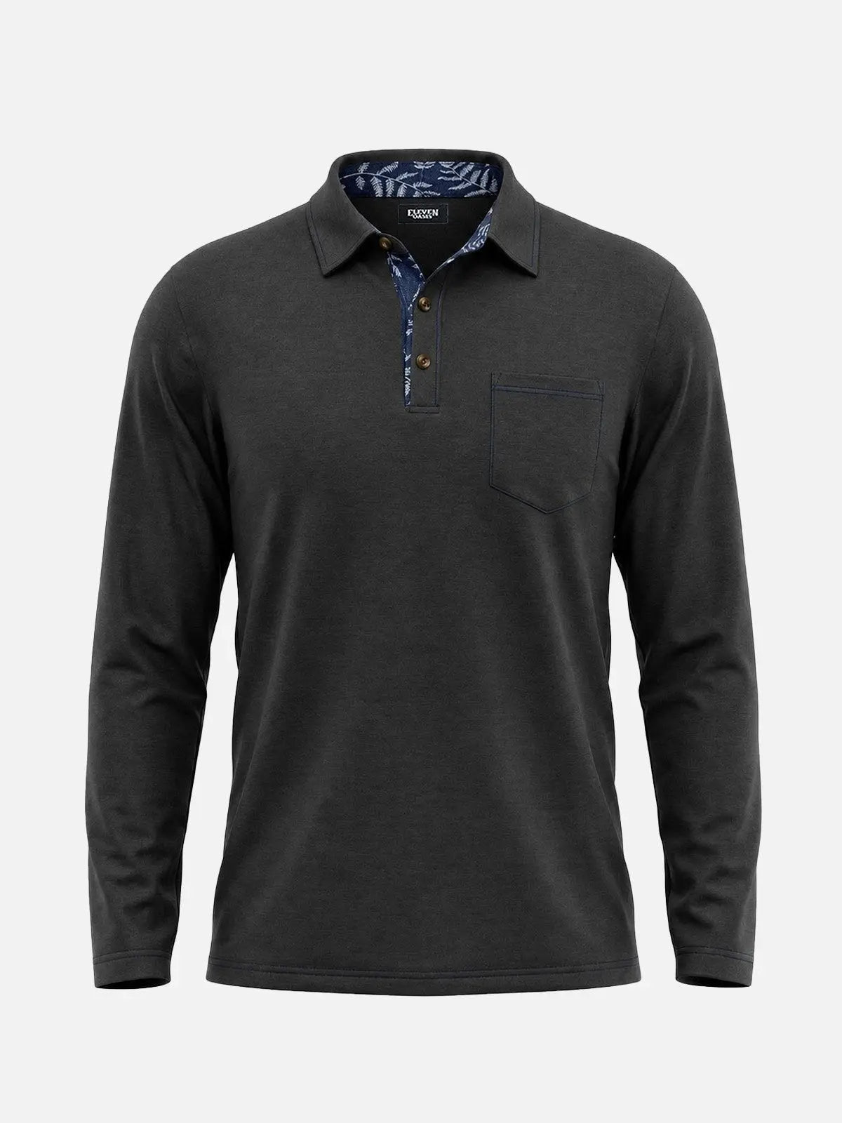 Men's Contrast Trim Pocket Long Sleeve Polo Shirt Eleven Oasis