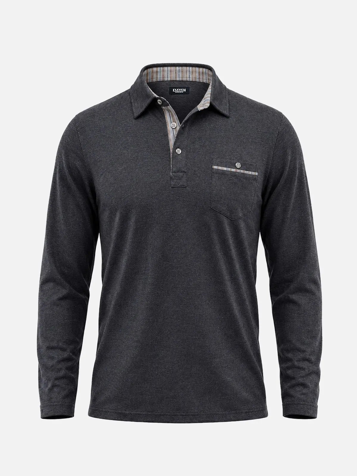 Men's Striped Trim Pocket Long Sleeve Polo Shirt Eleven Oasis