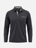 Men's Striped Trim Pocket Long Sleeve Polo Shirt Eleven Oasis