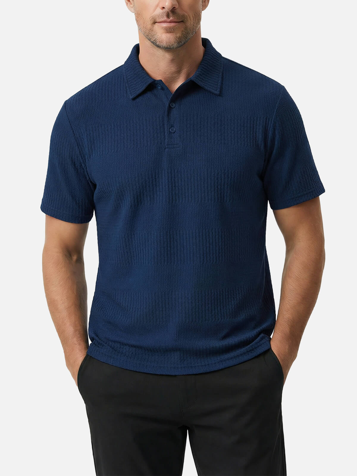 Men's Slim Fit Textured Polo Short Sleeve Shirt