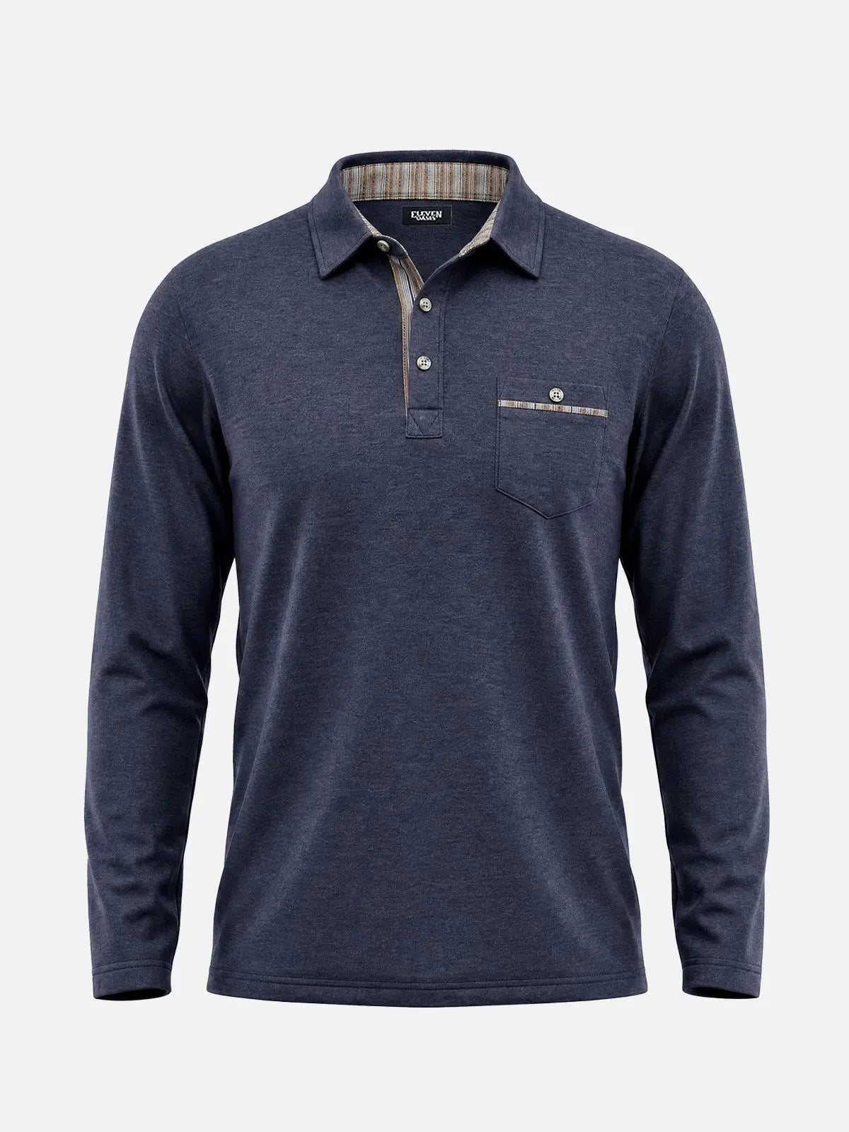Men's Striped Trim Pocket Long Sleeve Polo Shirt Eleven Oasis