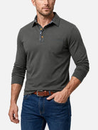 Men's Contrast Trim Pocket Long Sleeve Polo Shirt Eleven Oasis