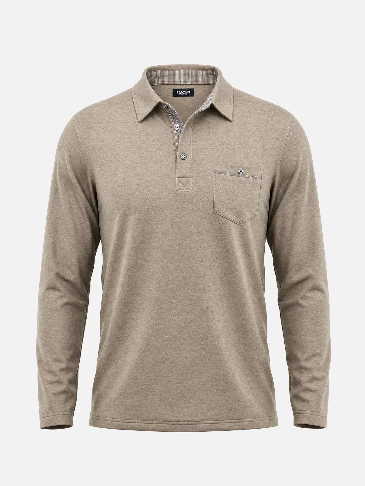 Men's Striped Trim Pocket Long Sleeve Polo Shirt Eleven Oasis