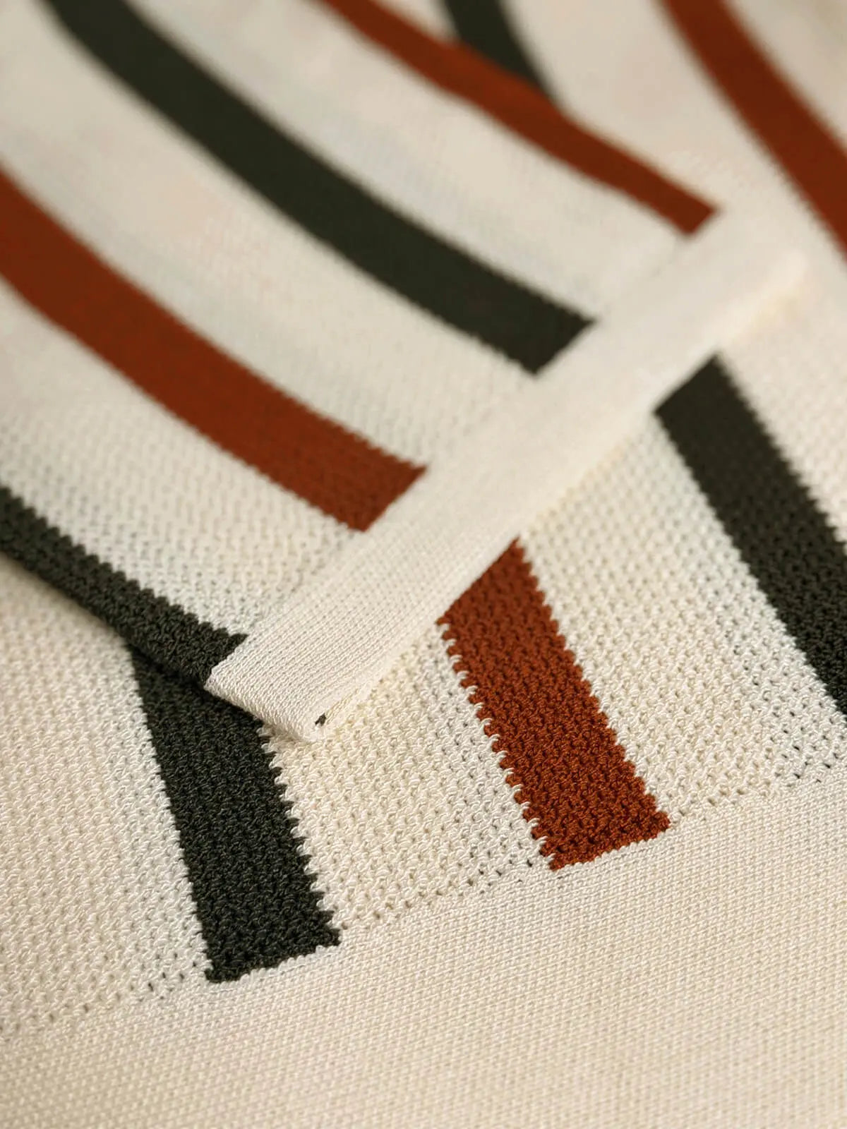 Men's Cream Rust & Olive Stripe Knit Short Sleeve Polo Shirt Eleven Oasis