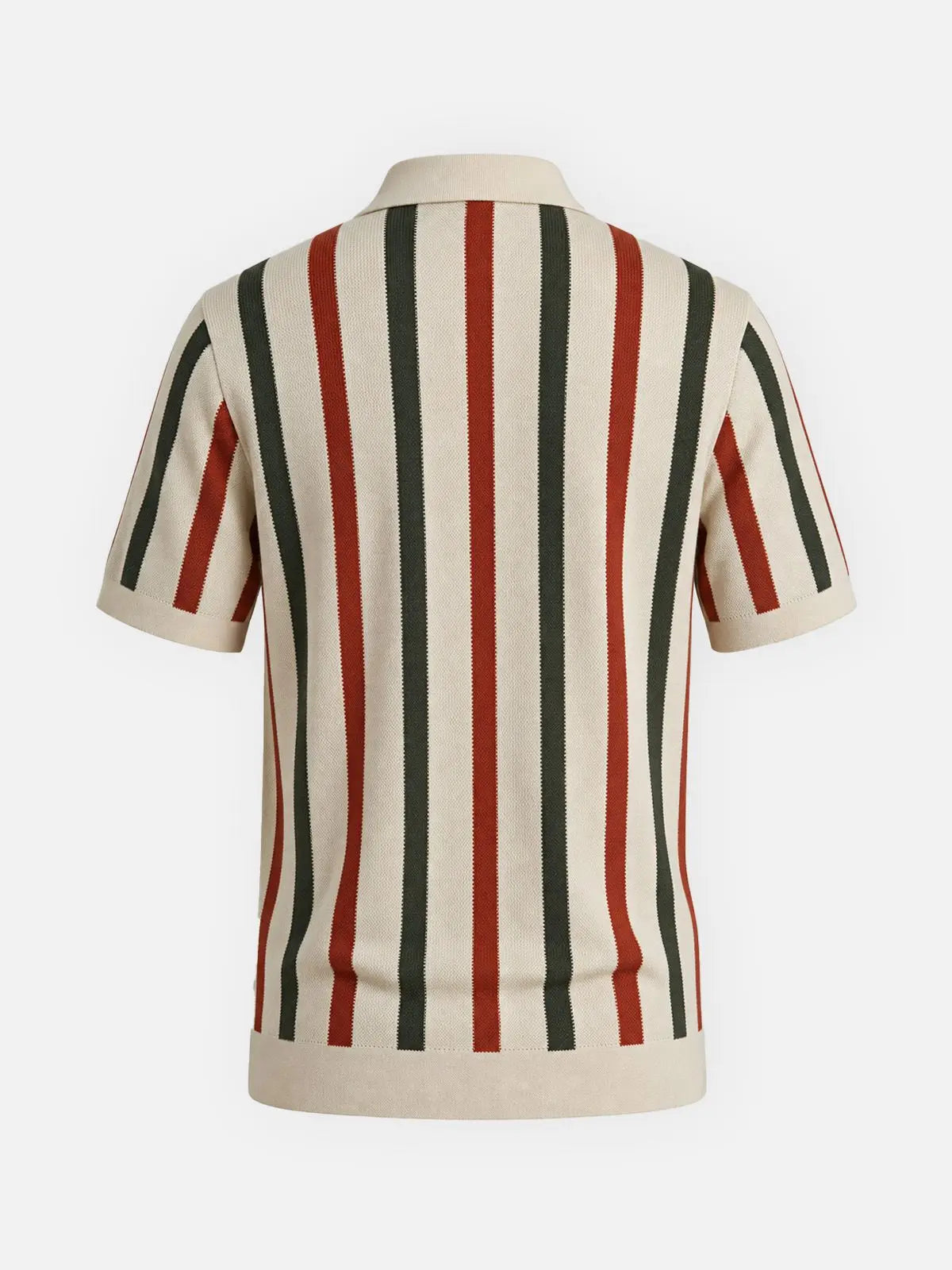 Men's Cream Rust & Olive Stripe Knit Short Sleeve Polo Shirt Eleven Oasis
