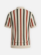 Men's Cream Rust & Olive Stripe Knit Short Sleeve Polo Shirt Eleven Oasis