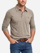 Men's Striped Trim Pocket Long Sleeve Polo Shirt Eleven Oasis