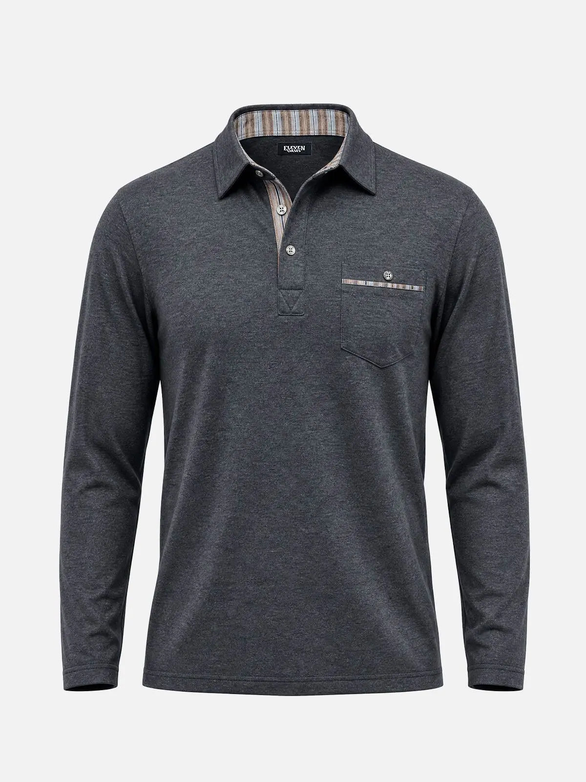 Men's Striped Trim Pocket Long Sleeve Polo Shirt Eleven Oasis
