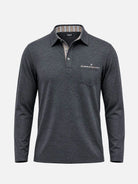 Men's Striped Trim Pocket Long Sleeve Polo Shirt Eleven Oasis