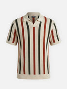 Men's Cream Rust & Olive Stripe Knit Short Sleeve Polo Shirt Eleven Oasis