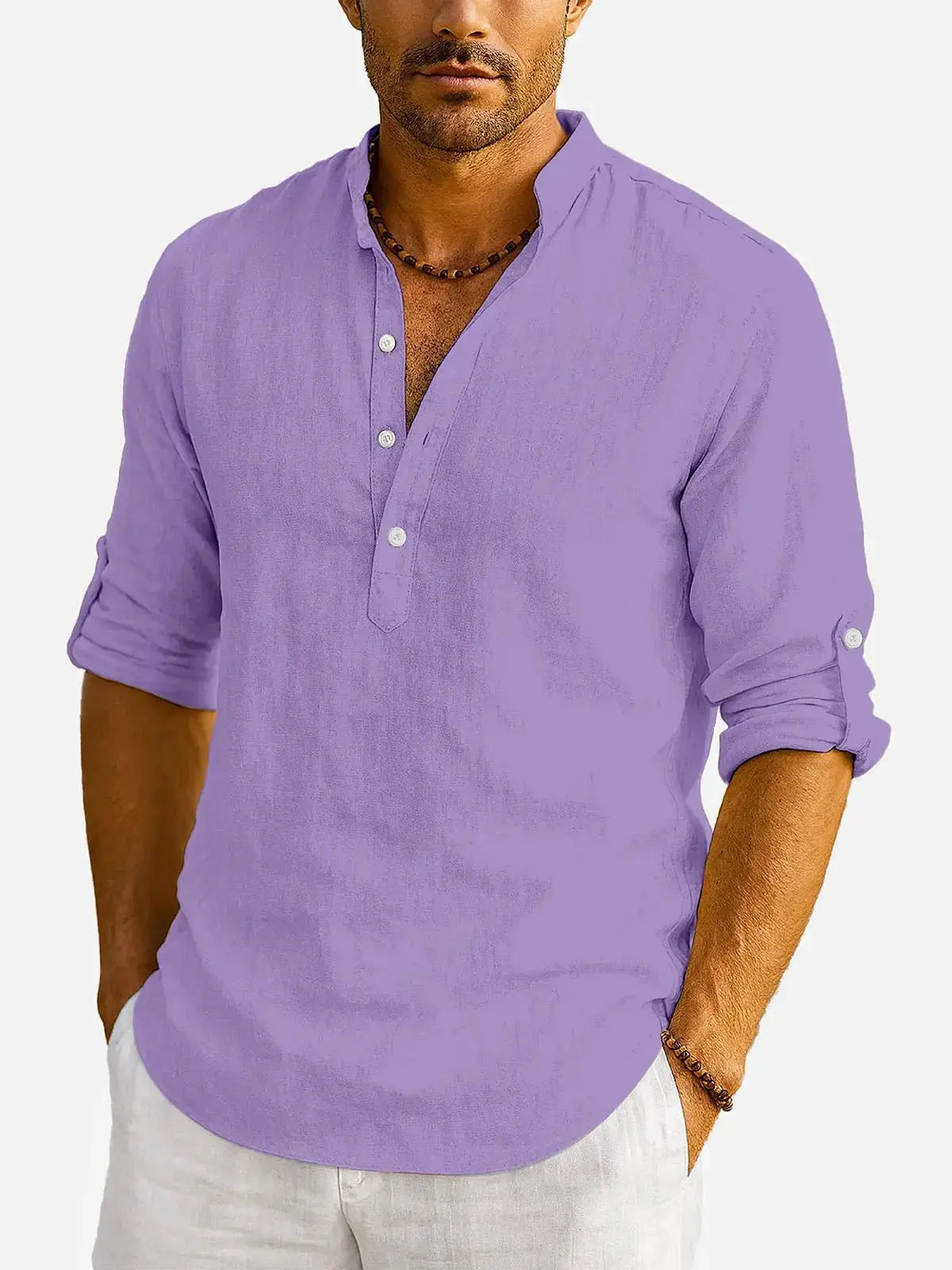 Men's Cotton Stand Collar Long Sleeve Shirt ElevenOasis