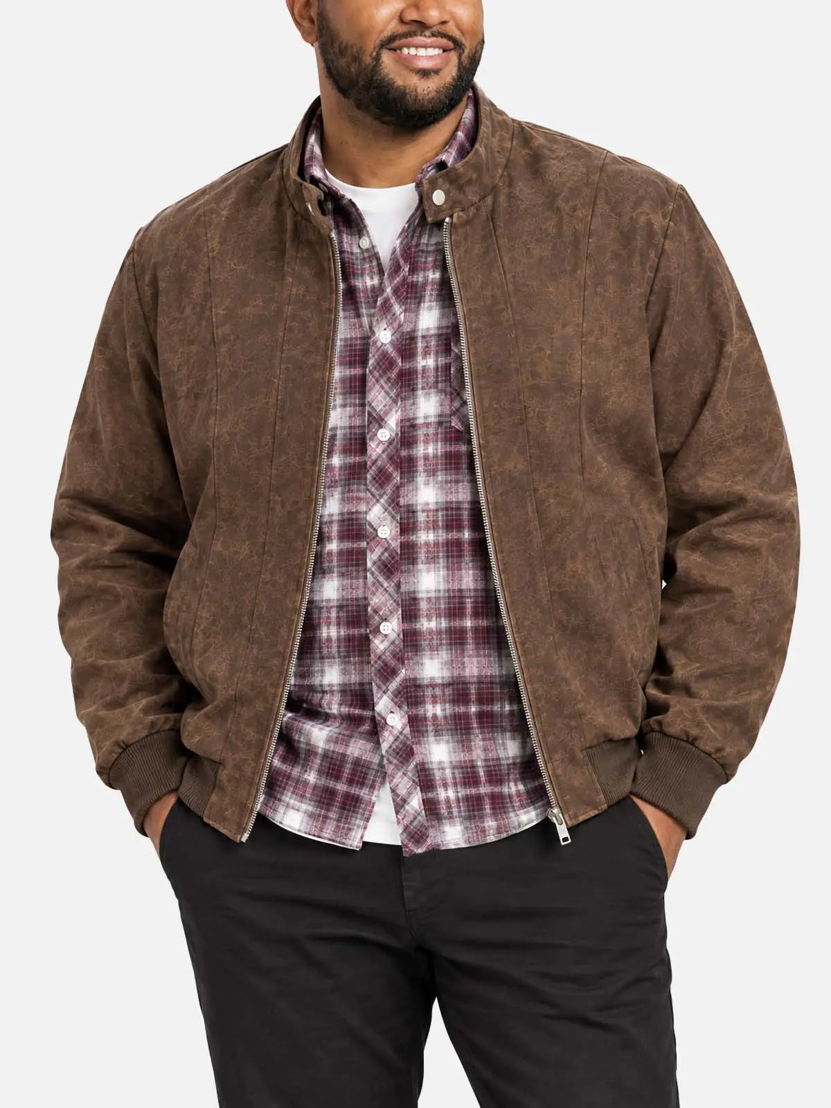 Men's Vintage Faux Suede Regular Fit Bomber Jacket Eleven Oasis