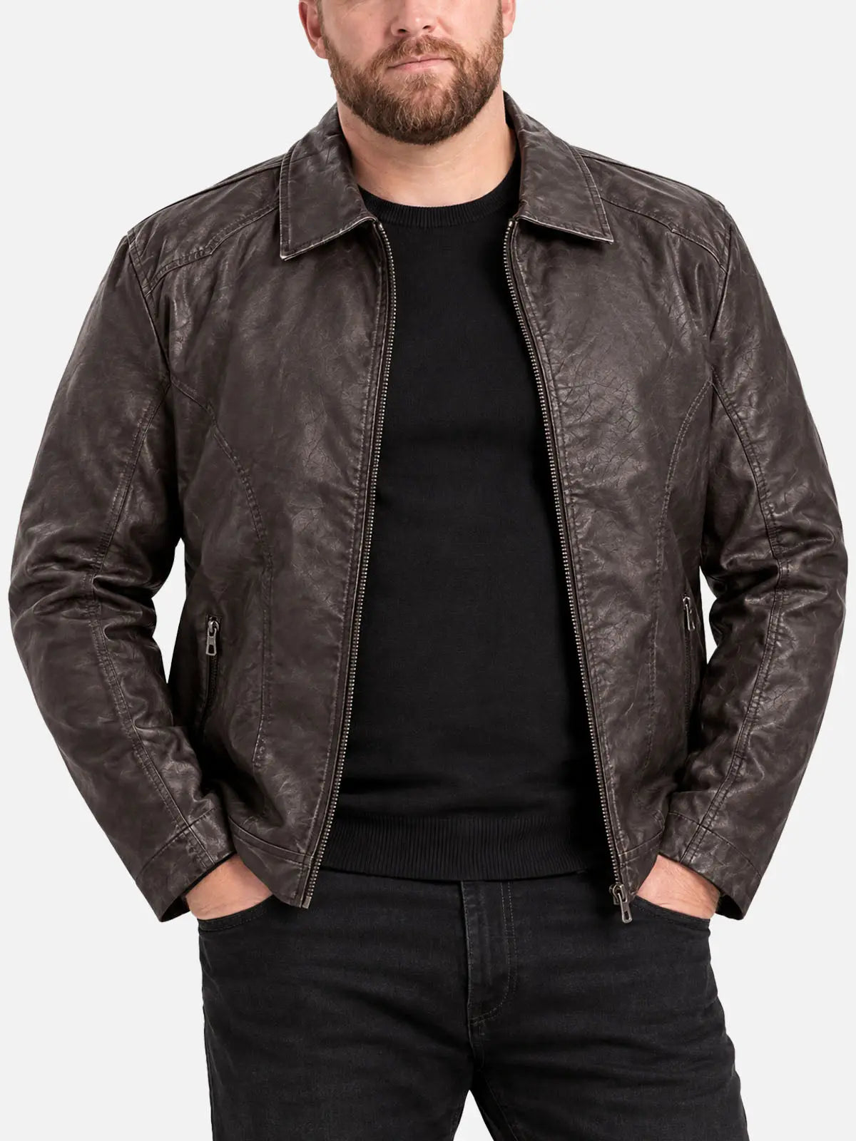 Men's Faux Leather Slim Fit Zip-Up Jacket Eleven Oasis