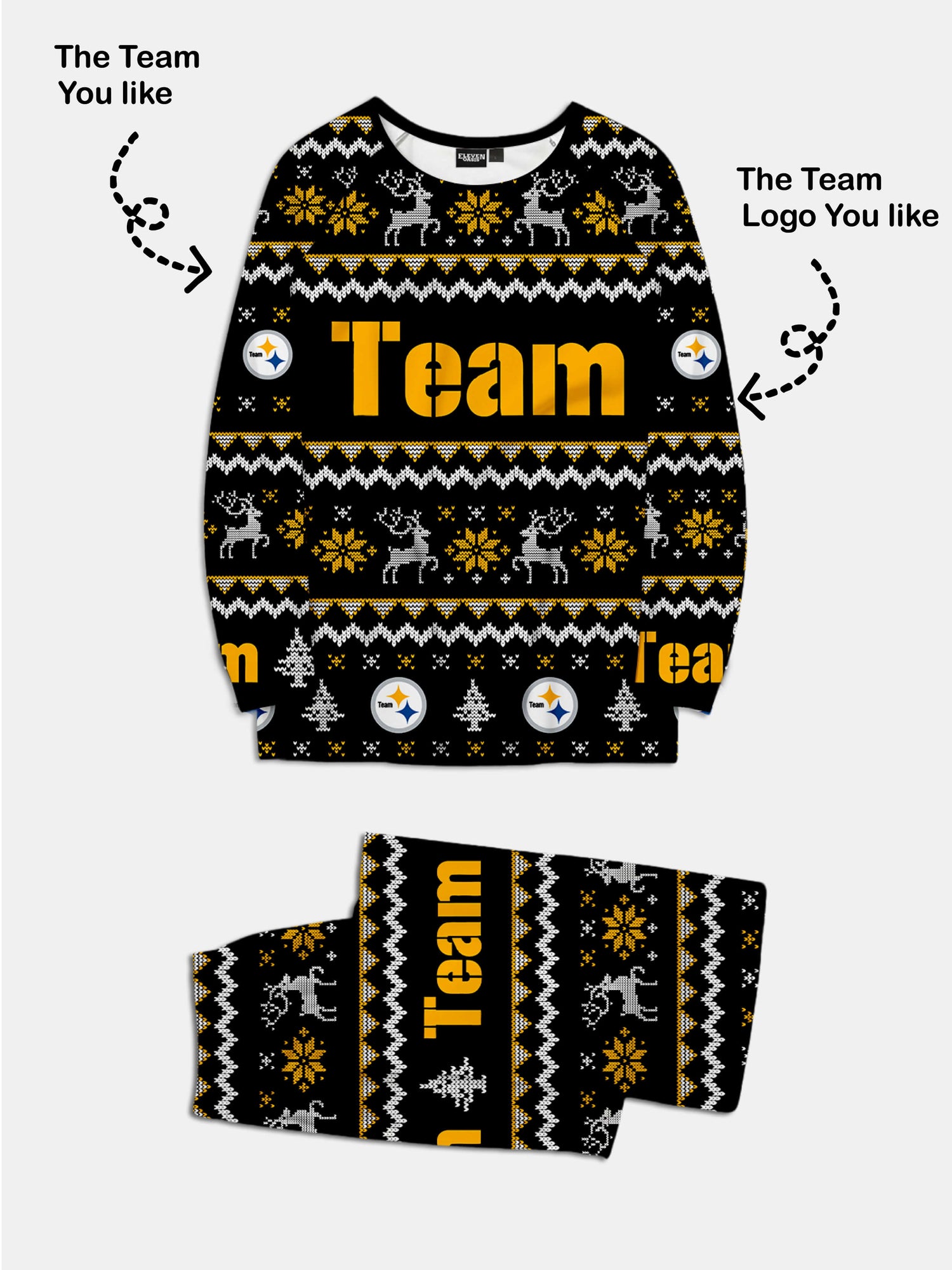 Custom American Football Team Pajama Set ¨C Black & Gold Eleven Oasis