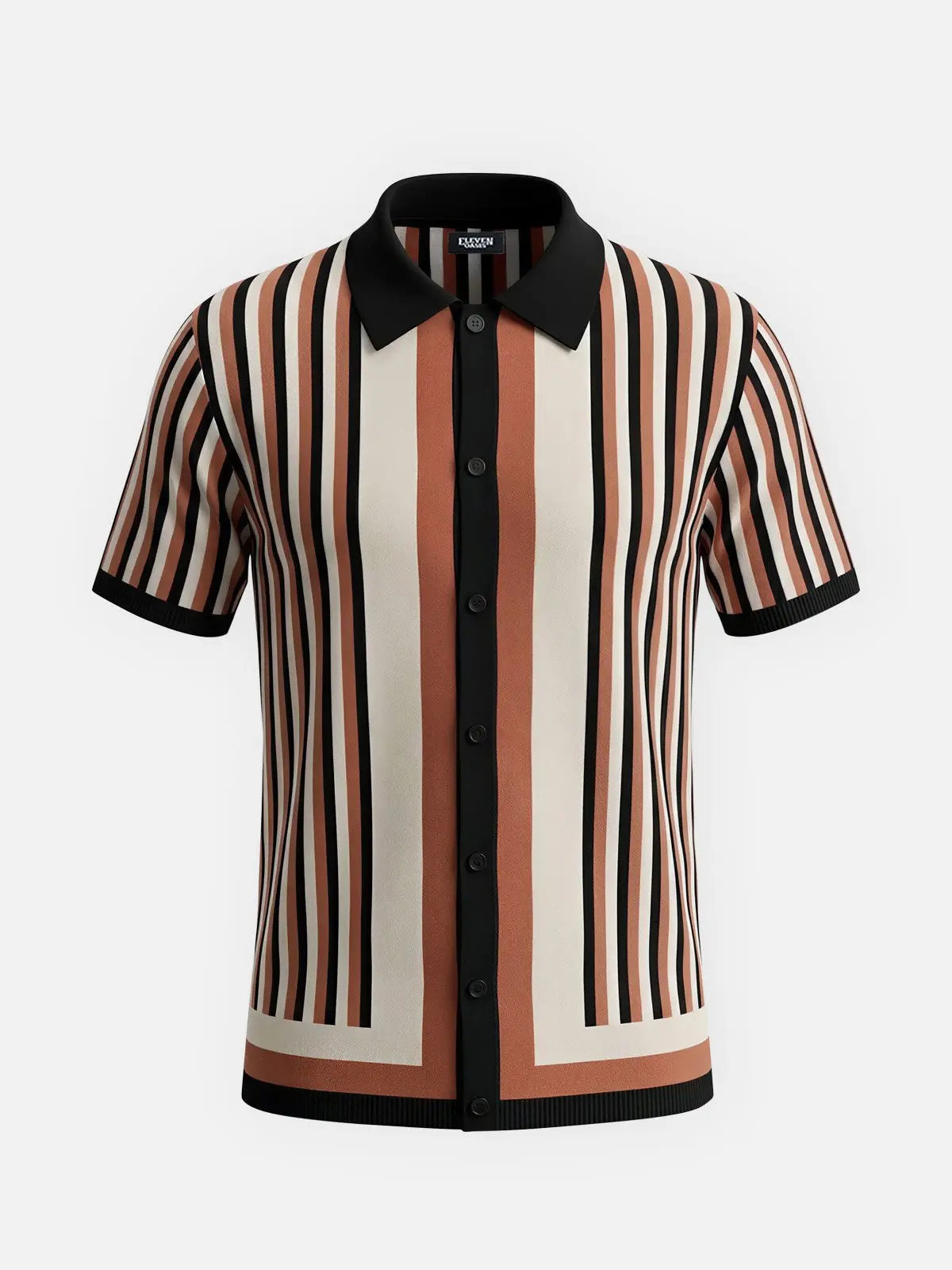 Men's Retro Stripe Knit Button Short Sleeve Shirt Eleven Oasis