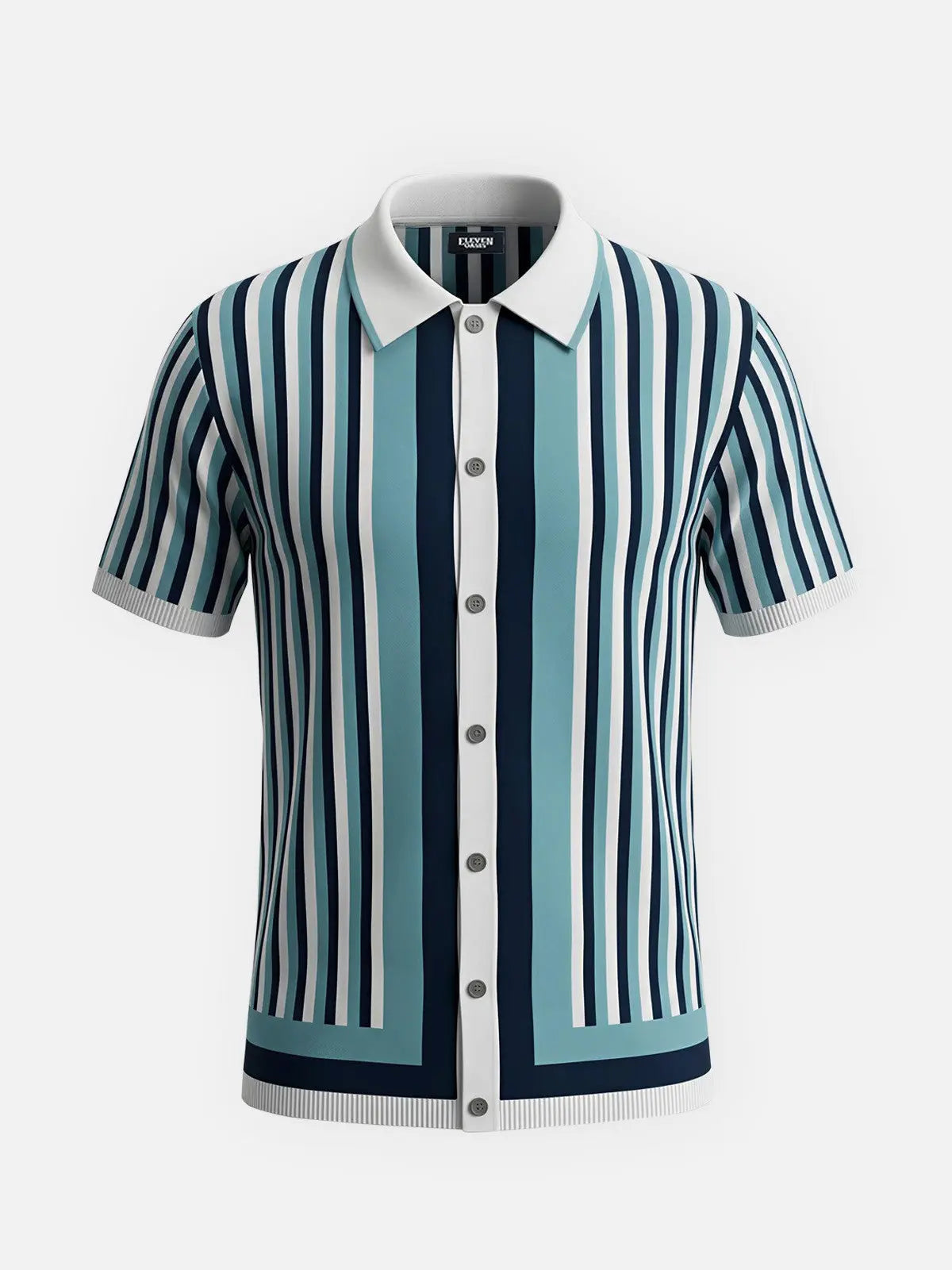 Men's Retro Stripe Knit Button Short Sleeve Shirt Eleven Oasis