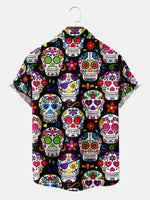 Men's Day of the Dead Sugar Skull Short Sleeve Shirt ElevenOasis