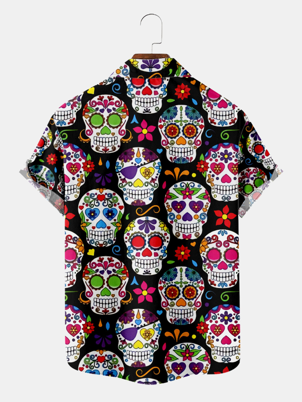 Men's Day of the Dead Sugar Skull Short Sleeve Shirt ElevenOasis