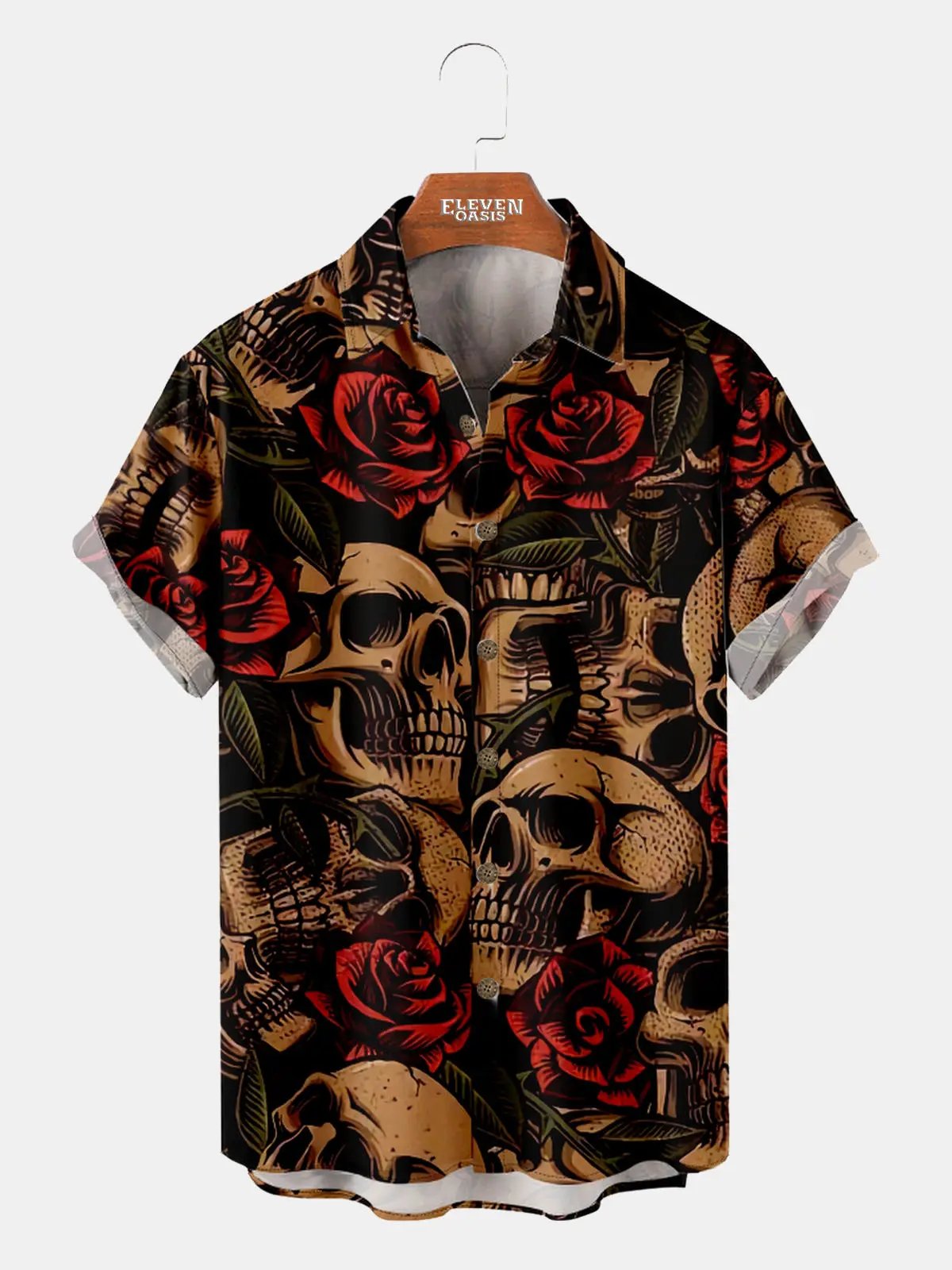 Men's Skulls and Roses Short Sleeve Shirt Eleven Oasis
