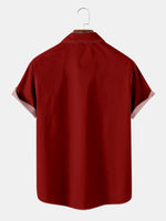 Tall Men's Red Panel Striped Bowling Short Sleeve Shirt ElevenOasis