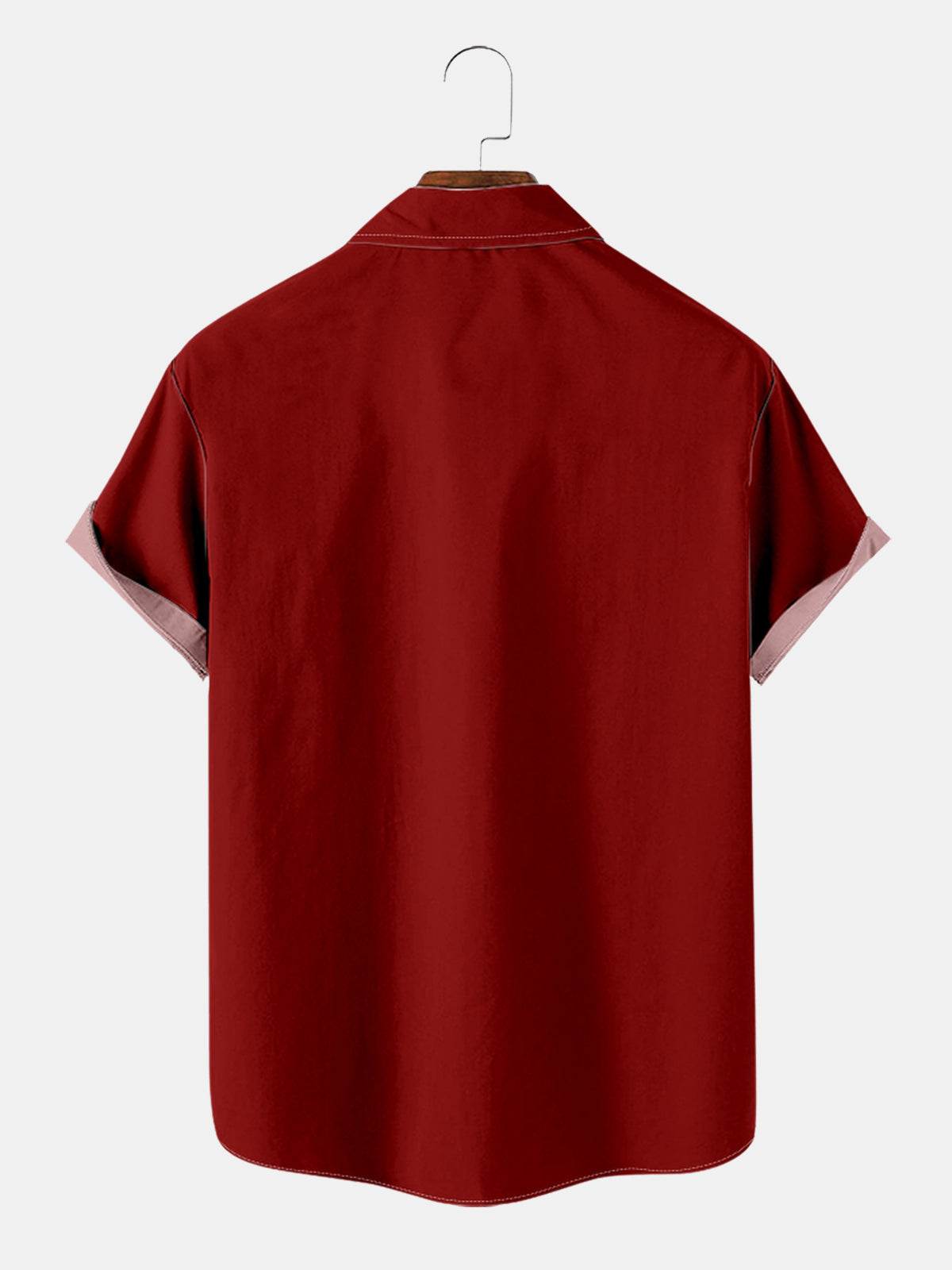 Tall Men's Red Panel Striped Bowling Short Sleeve Shirt ElevenOasis