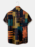 Men's Abstract Geometric Patchwork Short Sleeve Shirt ElevenOasis