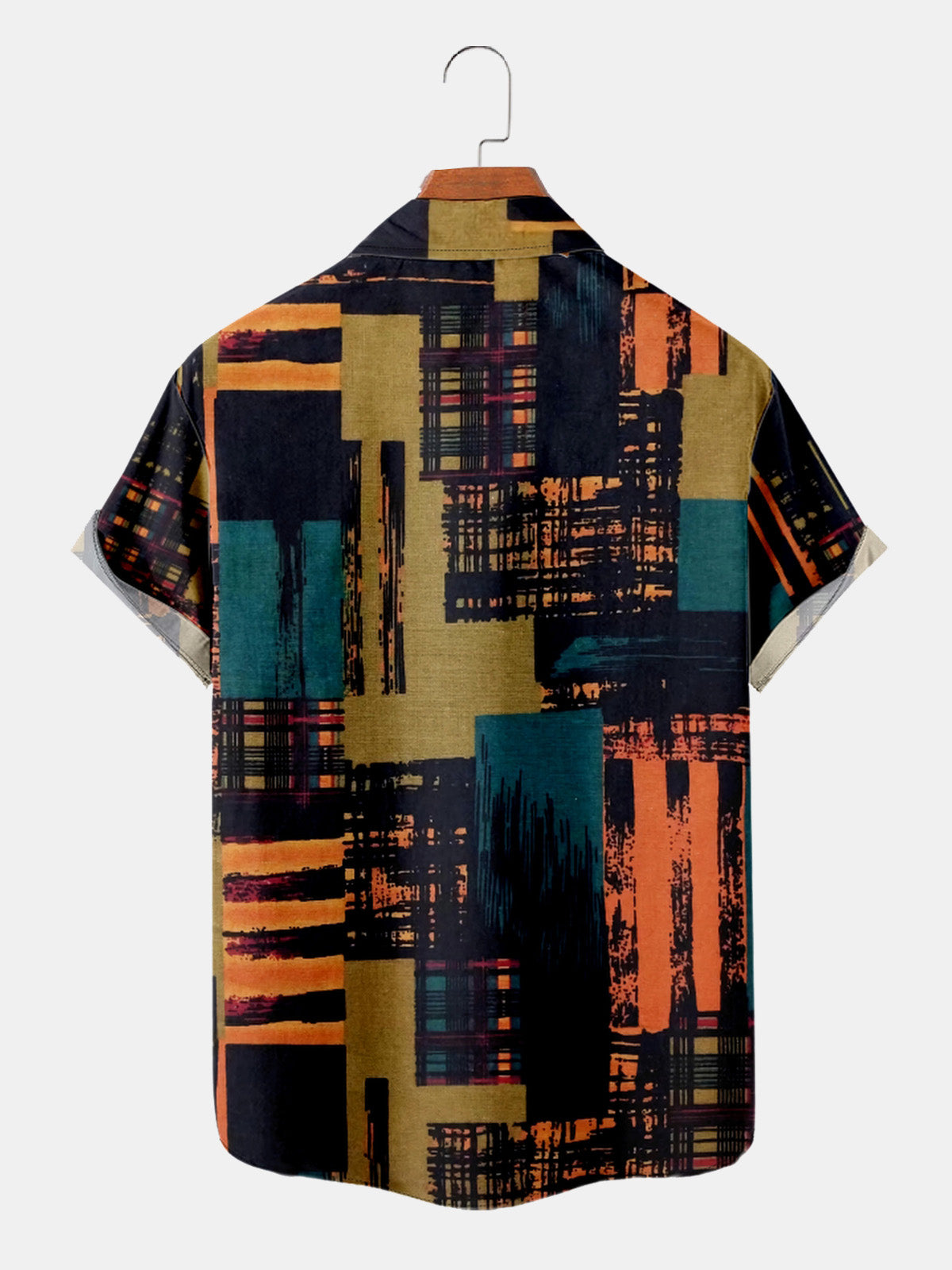 Men's Abstract Geometric Patchwork Short Sleeve Shirt ElevenOasis