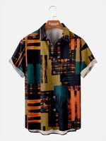 Men's Abstract Geometric Patchwork Short Sleeve Shirt ElevenOasis