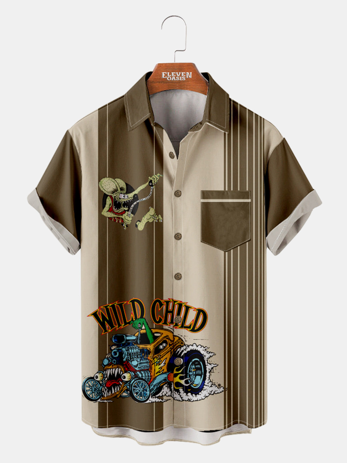Men's Wild Child Rat Fink Racing Short Sleeve Shirt Eleven Oasis