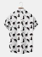 Men's Black Cat Pattern Short Sleeve Shirt ElevenOasis