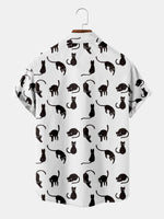 Men's Black Cat Pattern Short Sleeve Shirt ElevenOasis