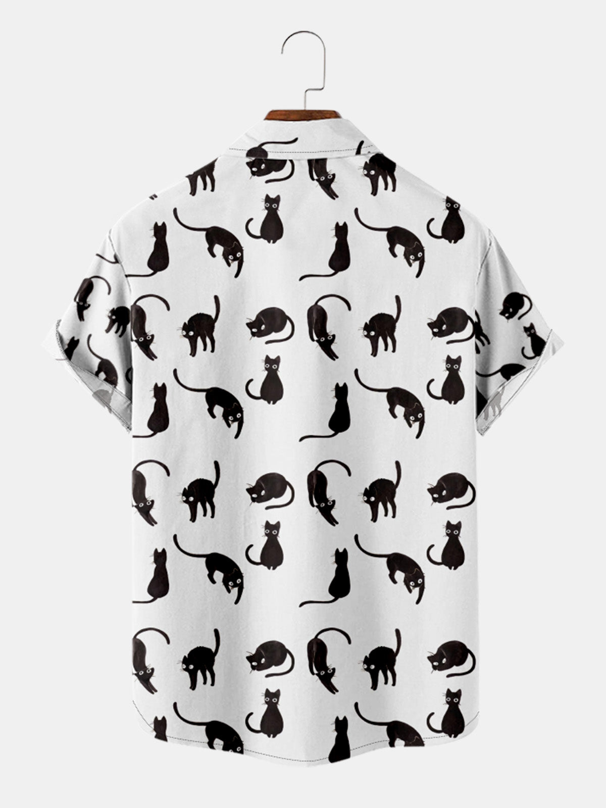 Men's Black Cat Pattern Short Sleeve Shirt ElevenOasis