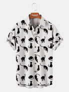 Men's Black Cat Pattern Short Sleeve Shirt ElevenOasis