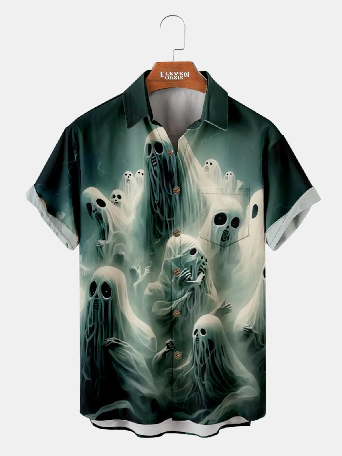 Men's Haunted Spirits Halloween Short Sleeve Shirt ElevenOasis